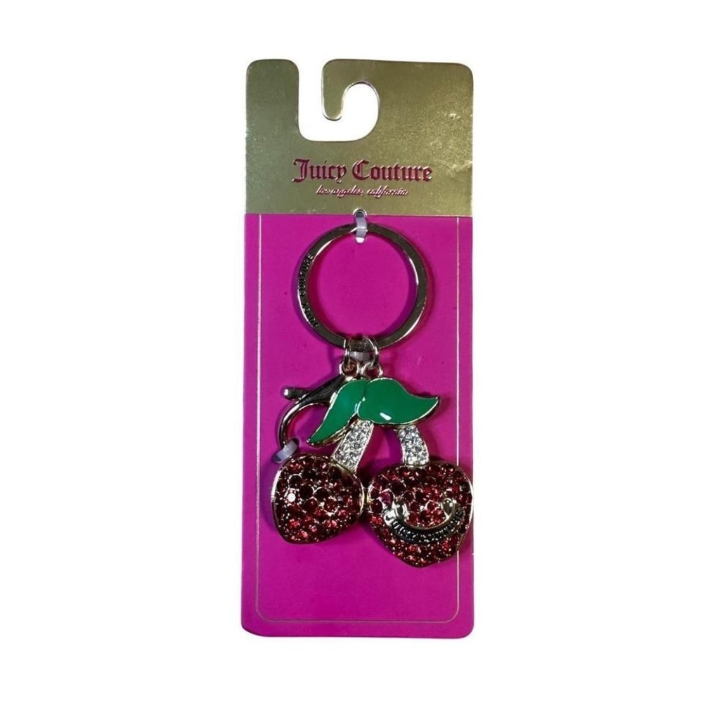 Juicy Couture Cherry Keychain Rhinestone Enamel Bag Charm NEW w Tags